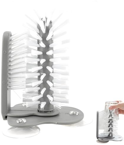 Lave-verre pour évier, Brosse à Verre, Brosse à Verres avec Support à Ventouse,brosse de nettoyage de bouteille Lave-gobelet en verre pour évier avec base d'aspiration pour gobelet à jambe longue