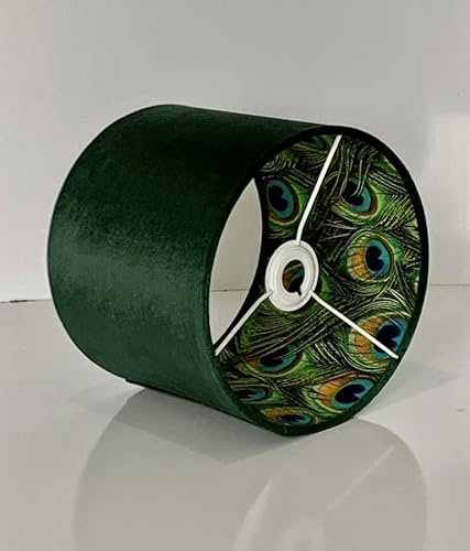 New HQ Luxury lamp Shade Peacock and Bottle Green Velvet Fabric Combination Available in Multi Sizes Drum Shape lamp Shade (15cm D x 15CM H)