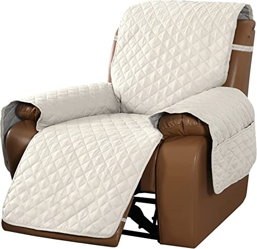 Sesselschoner Sesselauflage Relax mit Taschen, Fernsehsessel Schutzbezug Anti-Rutsch, Relaxsessel Bezüg Sesselüberzug für Zuhause mit Kindern und Haustieren Hund (Elfenbein,1-Sitzer/Stuhl)