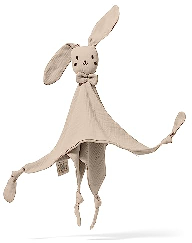 Mababu Schnuffeltuch Hase | weiches Schmusetuch für Babys aus Reiner Musselin Baumwolle | GOTS | Geschenk zur Geburt für Junge und Mädchen | Süßes Babyspielzeug für Neugeborene | Beige
