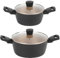 Russell Hobbs COMBO-8222 Stockpot Set – 20/24 cm Non-Stick Cooking Pots for Induction Hob, Kitchen Deep Pans with Lid, PFOA-Free Soup Pan for Stew, Casserole, Aluminium, Stay Cool Handles, Black Gold