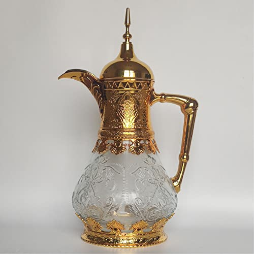 STRTT Marokkanische Teekanne 1,6 L, Teapot Aus Messing, Mit Integriertem Filter, Traditionelles Modell, Arabische Kanne, Teekocher, Teewärmer,1
