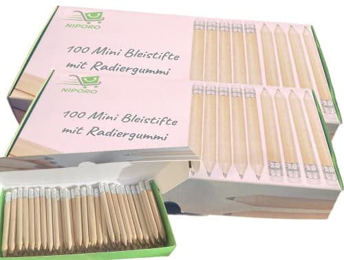 NIPORO 200 Mini Bleistifte kurz halbe Bleistifte mit Radiergummi Golf Bleistift Mitgebsel (200)