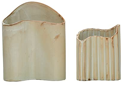 Bloomingville Skandinavisches Steingut, organisch geformter Rand, 2 Stück, beige Vase, elfenbeinfarben