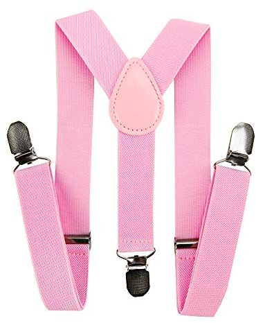 axy Bretelle a Y per bambini, larghezza 2,5 cm, con 3 clip forti, combinabili con papillon – Colori tinta unita HTK25-1, Colore: rosa., (7-12 anni anziano)