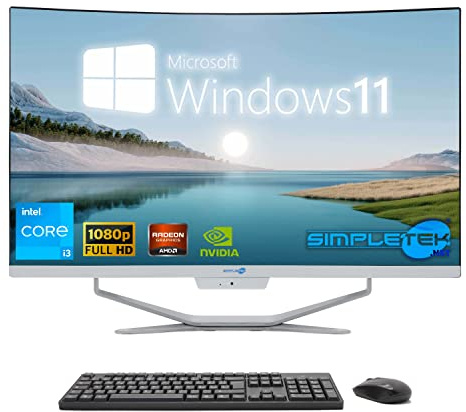 SIMPLETEK - All in One 27 Curved Windows 11 PC | Prozessor Core i3 12°Gen | 8GB RAM DDR4 SSD 240GB