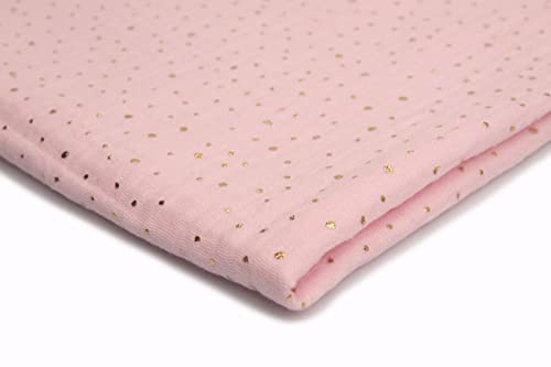 Baumwoll Musselin Stoff mit Goldpunkten, Double Gauze, Doppelgaze 50 x 130 cm (Hell-Pink)