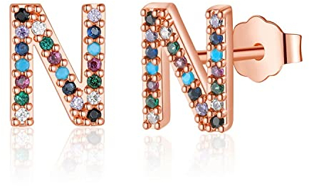 Ohrstecker Silber 925 Damen, Ohrringe Mädchen Damen Silber 925 Stecker Medizinische Ohrstecker Rosegold Helix Ohrringe Buchstaben N Frauen Mädchen Geschenk Zum Geburtstag Weihnachten Konfirmation