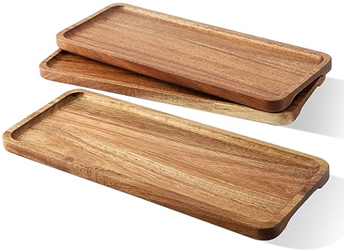 Wood Serving Platter Set of 3 11.8x4.7in, Wooden Serving Tray Dessert Platter for Housewarming Serving Food Entertaining Party Kitchen Counter