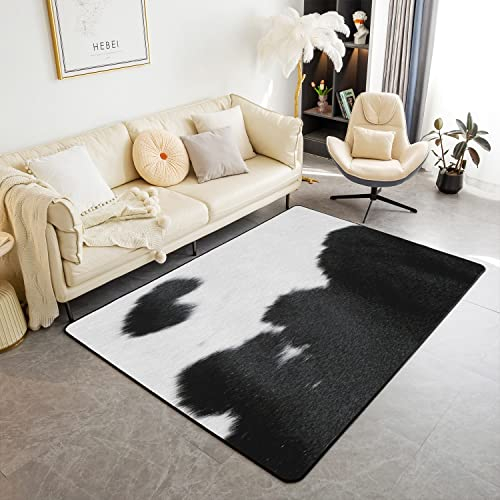 Loussiesd Kuhfell Printed Teppich 150x200cm Kinder Kuhfell Muster Wohnzimmerteppich für Terrasse Bauernhaus Modern Teppich Schwarz und Weiß Western Farm Tier Haut Innenbodenmatte Outdoor Teppich