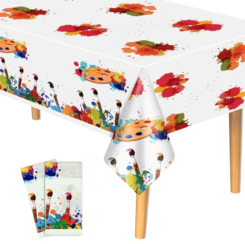 PLULON 2er-Pack Kunstfarben-Tischdecken aus Kunststoff Kinder Künstler Malerei Spritzer Tischdecken Kunst-Motto-Geburtstagsparty Esstisch-Abdeckung Kindergeburtstage Babypartys Farbparty-Dekorationen