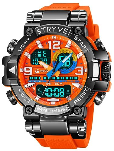 FORSINING Modische bunte Herren-Sportuhr, LED-Digital-Militär-Uhren, 50 m wasserdicht, lässig, analog, Quarz-Armbanduhr, Dual-Display, Silikonband