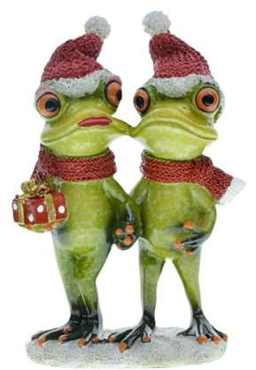 Queemie® Weihnachten Frosch Figurine, Paar Frösche mit Roten Hut Schal Gehen Harz Statuen Maskottchen Frösche Liebhaber Skulpturen Geschenke für Weihnachten Dekor