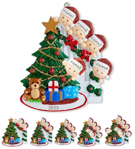 2023 Personalisierte Weihnachtsschmuck Benutzerdefinierte Weihnachtsbaum Ornamente mit Familie Person 2-7 Namen Ornamente für Weihnachtsbäume Dekorationen Xmas Ornamente (Baum(Familie 2-7 Name))