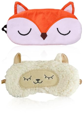 MAXQUU 2 Stck Schlafaugenmaske, 3D Tier-Schlafmaske, Damen & Kinder, Polyester, Orange & Beige, Pull-on, Vollstndiger Blackout, Ergonimisch