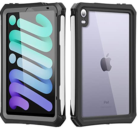 nincyee Waterproof Case for iPad Mini 6th, Built in Screen Protector, 4 in 1 Water/Dirt/Snow/Shock Proof Transparent Bumper Shell Case with Lanyard