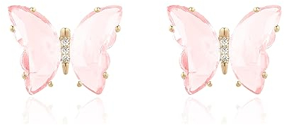 QUKE Schmetterling Form Rosa Kristall Gold Ohrstecker Pierced Ohrringe für Frauen Mädchen