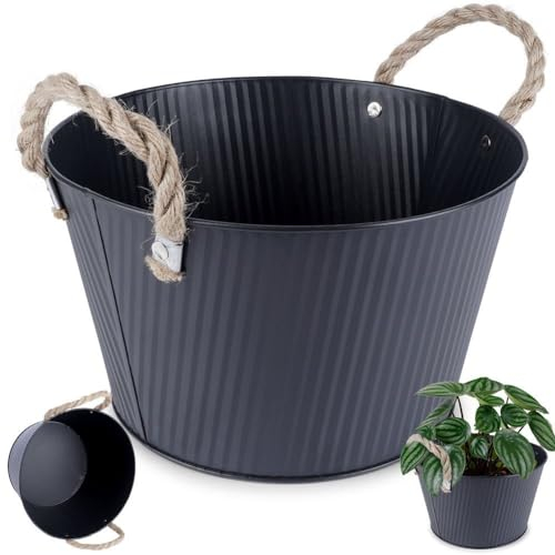 Vilde Cache-pot en métal noir 25 x 15 cm
