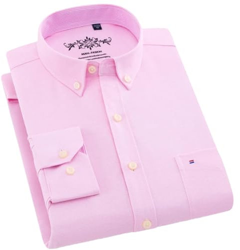 Chemise à carreaux Oxford à manches longues pour homme, coupe classique, motif vichy, rose, L