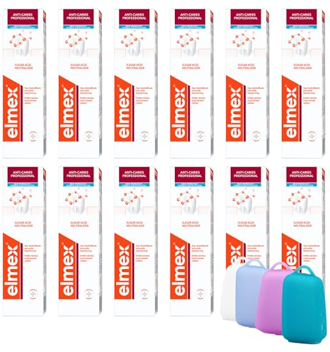 elmex Zahnpasta Kariesschutz Professional 75 ml, 12er Set (12 x 75 ml) – medizinische Zahnreinigung für hochwirksamen Kariesschutz und Celexqua Zahnbürstenkappe
