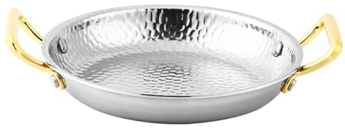 Acero Inoxidable 304 Paellera, 10 Tamaños Paellera Española Martillada A Mano Antiadherente Paellera, Sartén Con Asas Dobles Para Hogares O Restaurantes, 22cm, Silver