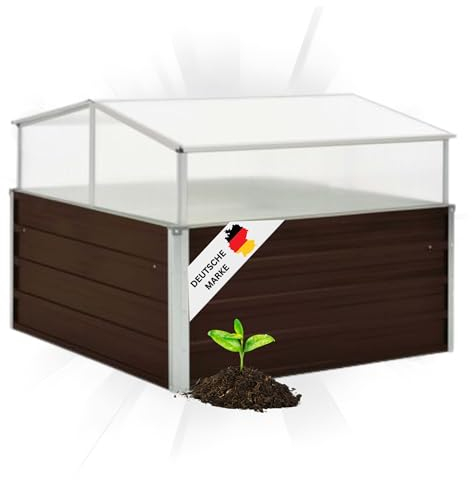 DELUKE® Garten Gewächshaus klein LINA braun | Stahl | HxBxT 85x100x100cm | Treibhaus Tomatenhaus Frühbeet Pflanzenhaus Hochbeet