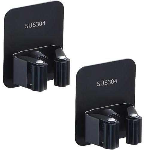2 soportes para fregona montados en la pared, agarre de escoba de acero inoxidable, organizador autoadhesivo, solución de almacenamiento para cocina, garaje, jardín y almacenamiento de herramientas de