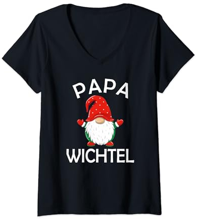 Damen Papa Wichtel Partnerlook Familien Outfit Männer Weihnachten T-Shirt mit V-Ausschnitt