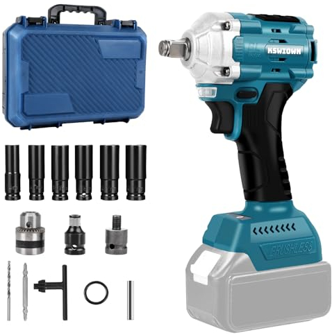 Akku Schlagschrauber für Makita 18V Bürstenlosers, 500 NM Hohes Drehmoment Drehschlagschrauber, 1/2 Zoll Schlagschrauber Schraubenschlüssel mit 6 Stecknüsse (Ohne Akku)