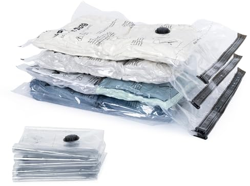 LIVIVO Pack of 8 Medium Vacuum Storage Bags 50x70cm – Space Saving Compression Bags for Clothes, Bedding, Duvets, Pillows & Curtains – Airtight, Waterproof & Reusable Storage Pouches (Black)