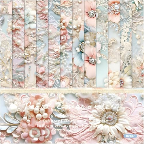 Scrapbooking Papier Blumen, 24 Blatt Scrapbook Papier 15x15 cm, Decoupage Papier Blumen Bastelpapier Blumenmuster Designpapier, Scrapbook Zubehör für DIY Tagebuch, Karten, Alben, Basteln, Notizbuch