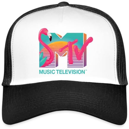 Spreadshirt MTV Music Television Flamingo-Logo Trucker Cap, One Size, Weiß/Schwarz