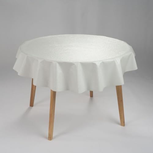 laro runde 140 cm Wachstuchtischdecke wachstischdecke abwashbar PVC tischdecke Wachstuch wasserabweisend Garten tischdecke, Muster:Ornament Geprägt Weiß, Größe: Rund 140cm