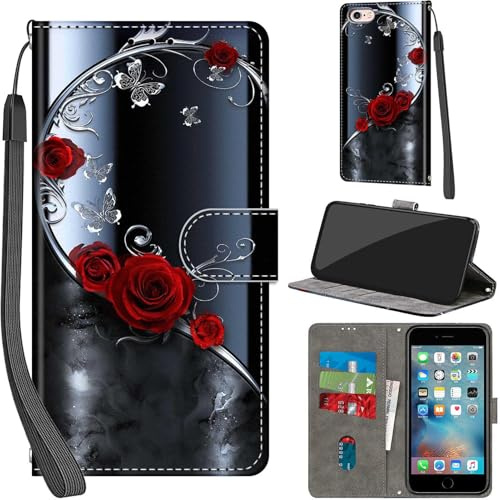 Haninsuze Handyhülle für iPhone 6 / 6s Hülle, silberner Schmetterling | PU Leder, Klappbar, Kartenfächer, Ständer, Kameraschutz, Brieftasche, Magnet, Stoßfeste, Muster Motiv