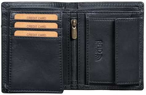 Benthill Kleine Herren Geldbörse Echt Leder - Männer Geldbeutel Mini mit RFID-Schutz - Slim Portemonnaie für Männer - Echtem Leder, Farbe:Schwarz