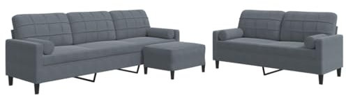 vidaXL Sofagarnitur 3-TLG., Polstersofa mit Kissen Nackenrollen, Sitzgruppe für Wohnzimmer, Loungesofa Sessel Sofa Couch Garnitur, Dunkelgrau Samt