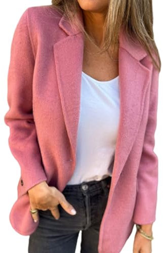Veste à Revers Tendance Et Décontractée pour Femme, Manteau Vintage en Tweed De Laine pour Femme, Manteau en Laine à Revers Cranté pour Femme (Rose,M)