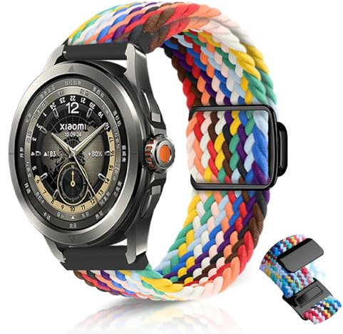 KeHowy Correa Nylon 22mm para Xiaomi Redmi Watch 5 Active/Lite, S4 Sport, S3, S1 Pro, 2 Pro, Mi - Trenzada Magnética Repuesto Band - ArcoíRis