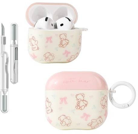 Folaxshoo Kompatibel mit AirPods 4 Generation Cute Cartoon Funny Case Cover mit Reiniger Kit (Bow Bear)