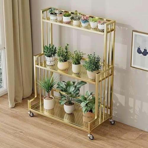 Metal Plant Stand with Wheels 3 Tier Indoor Plant Shelf for Patio Balcony and Garden Decor Multifunctional Tiered Plant Stands Gold Pot Stand for Stylish Plant Display