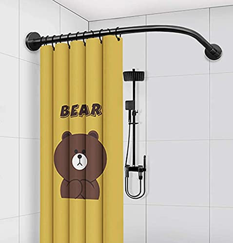 Tringle à rideau de douche incurvée en forme de L avec ventouses - Sans perçage - En acier inoxydable - Réglable et extensible - Barre d'angle pour baignoire
