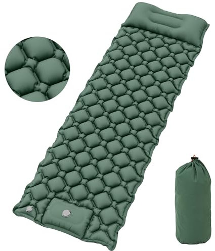 YITAHOME Isomatte Selbstaufblasend Ultraleichte Camping Luftmatratze mit Eingebaute Pumpe und Kissen, Camping Matratze mit Tragetasche und Fußpumpe für Outdoor, Camping, Reisen (Frühling Grün)