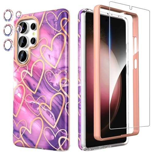 SHEDEER Funda para Samsung S25 Ultra con Protector Pantalla & Parachoques + Protector Cámara, TPU Antigolpes Protección de 360 Grados, Resistente a la Decoloración Funda Galaxy S25 Ultra, Morado