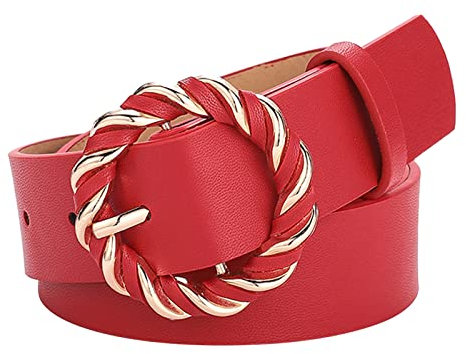 Modischer Damengürtel aus weichem Leder mit O-Ring-Schnalle, Outdoor-Gürtel für Herren, rot, Einheitsgröße