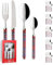 Set 24 Pezzi Posate Tavola Acciaio Inox Fantasia Scozzese Certificate Contatto Alimenti 6x Forchetta Coltello Cucchiaio Cucchiaino Rosse Lavabili Lavastoviglie Confezione Regalo Idea Natale