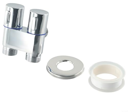 Sumsoctober G1or 2 Doppelauslass-Winkelventil, Drehschaltersteuerung, 3-Wege-Füllwinkelventil, Doppelsteuerungs-Winkelventil, Waschmaschinenarmatur für Waschmaschine, Toilette, Bidet-Sprüher