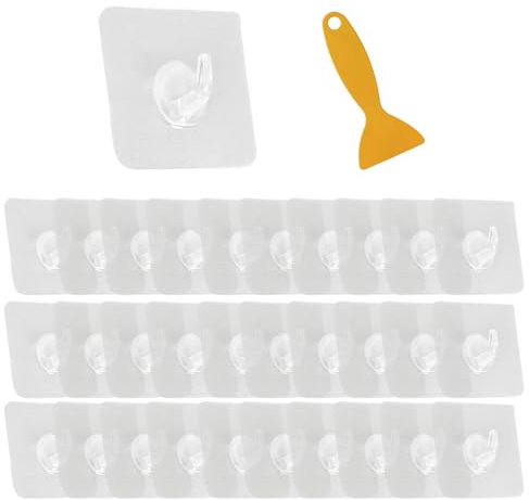 Eckerdromk 30 Stück selbstklebende Horn-Haken, transparent wasserdicht mit Schaber, selbstklebend Küchen- und Badezimmertopf