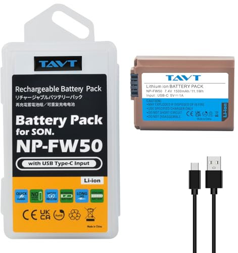 TAVT 1500mAh NP-FW50 Akku für Sony ZV-E10, A3000 A5000 A5100 A6000 A6300 A6500 A6400, A7R, A7R II, A7, A7 II, A7S II, A7S, DSC-RX10 II/III/IV, A33 A35 A37 A55 NEX-3 NEX-5N NEX-6