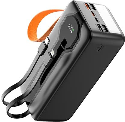 Powerbank 80000mah Power Bank mit Kabel Externer Akku QC3.0 22,5W PD 20W 2 Eingänge und 7 Ausgänge, tragbares Schnellladegerät für Mobiltelefon, Kamera, Tablet usw.