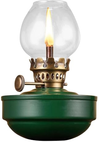 Oil Lamp - 5” Tall Nautical Lamp with Naval-Style Weighted Body and Glass Bulb - Decorative Kerosene Lantern with Adjustable Wick - Oil Lamps for Indoor or Outdoor Use by Kings County Tools (Green)
